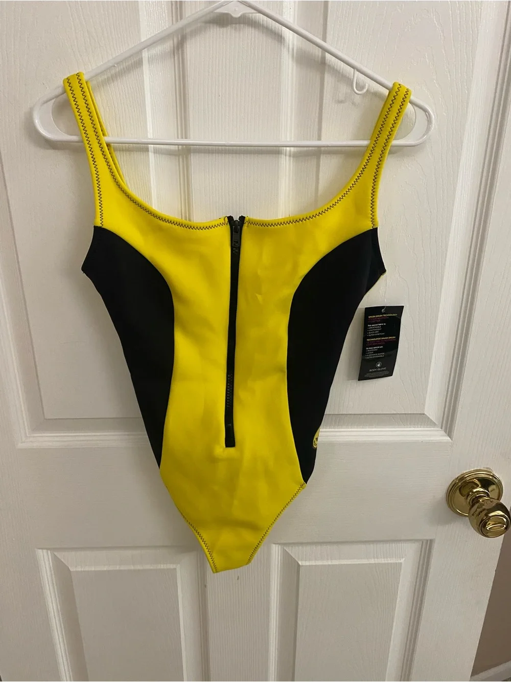 Body Glove NWT time after Yellow and Black Front Zip Athletic One-Piece Swimsuit - Picture 3 of 8